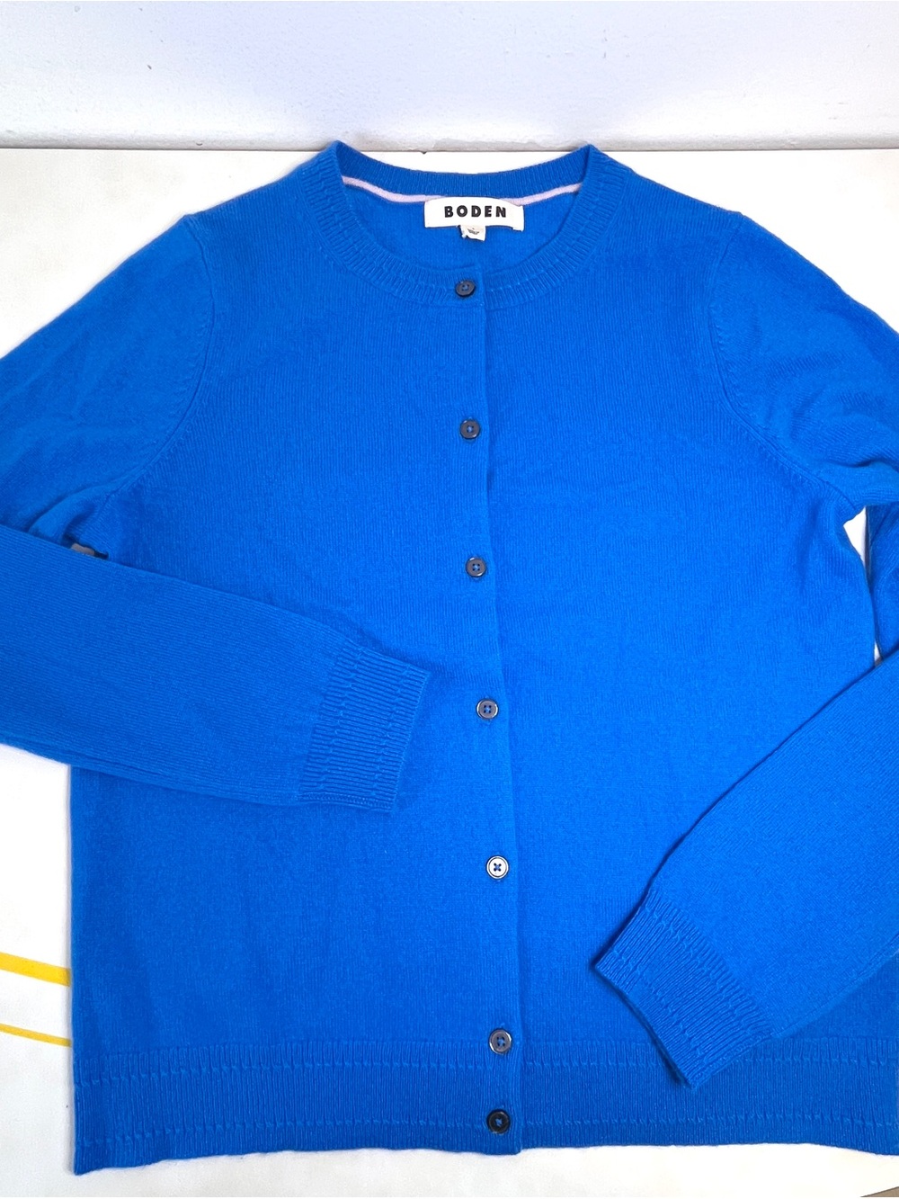 Boden Cashmere Blue Crewneck Button-Front Sweater “Eva”